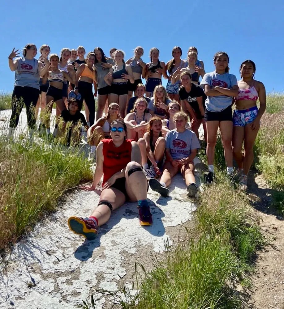 Large group of female wrestlers on C-Hill